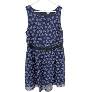 XHILARATION Womens Plus Size 1X Navy Blue Sleeveless Dress White Bicycle Print